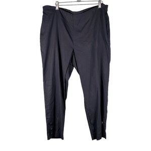 J. Jill Navy Blue Linen Cropped Elastic Waist Ankle Buttons Pants Women's Size L
